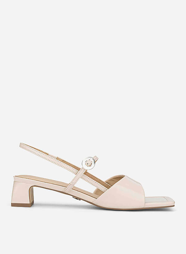 Square Toe Wide Straps Block Heel Sandals - PUM 0824 - Cream