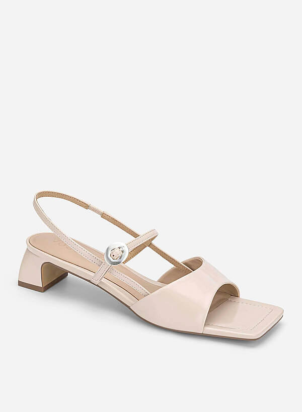 Square Toe Wide Straps Block Heel Sandals - PUM 0824 - Cream - VASCARA