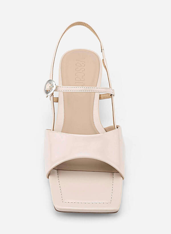 Square Toe Wide Straps Block Heel Sandals - PUM 0824 - Cream - VASCARA