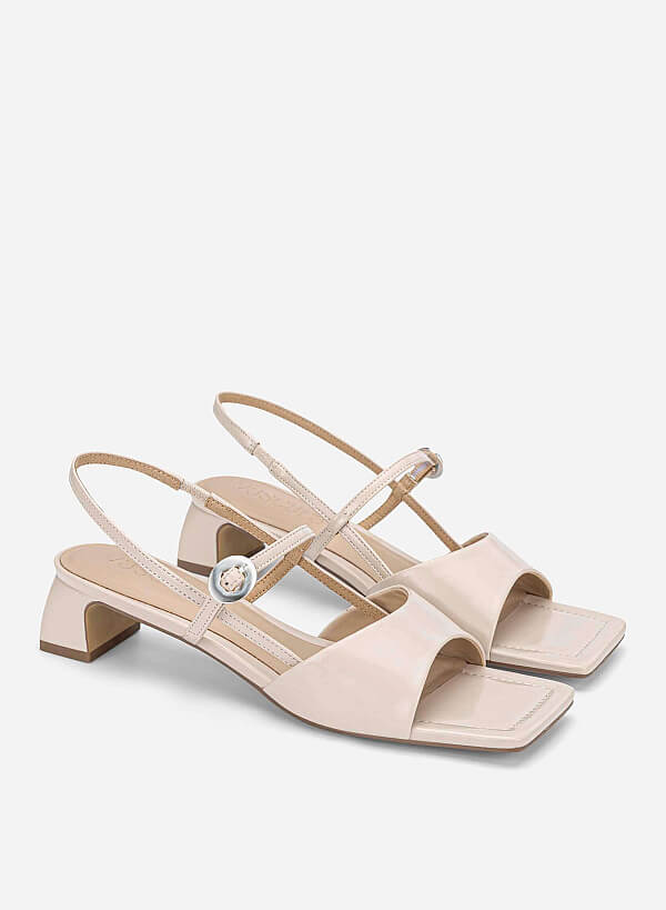 Square Toe Wide Straps Block Heel Sandals - PUM 0824 - Cream - VASCARA