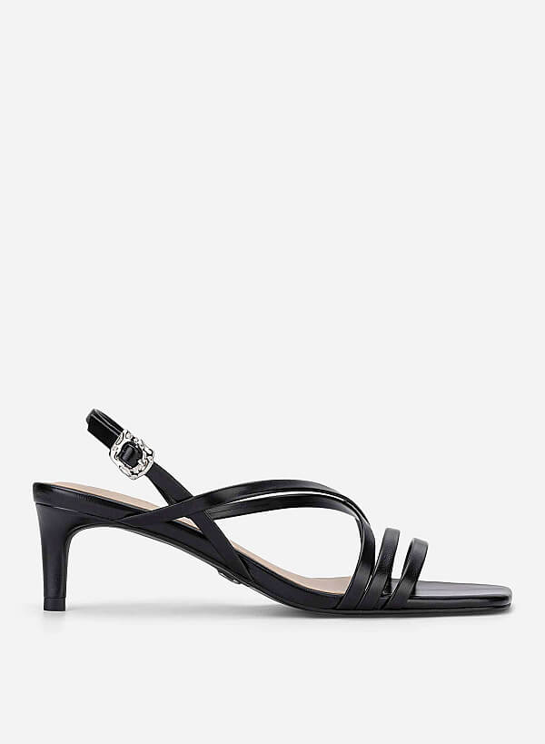 Strappy Kitten Heel Sandals - PUM 0818 - Black
