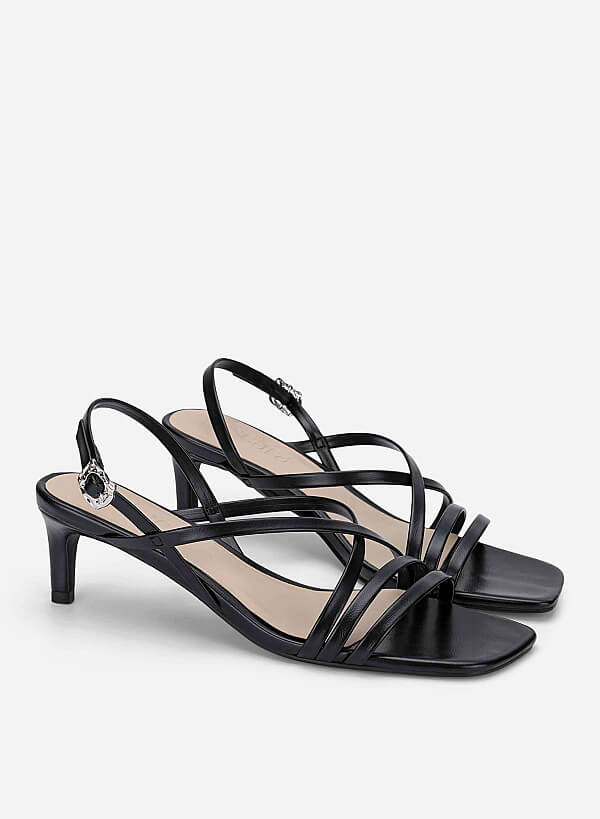 Strappy Kitten Heel Sandals - PUM 0818 - Black - VASCARA