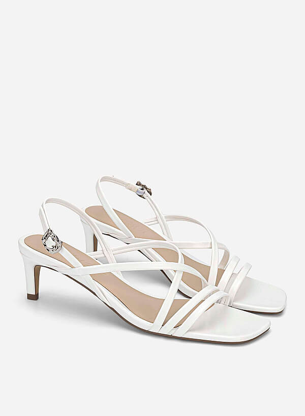 Strappy Kitten Heel Sandals - PUM 0818 - White - VASCARA