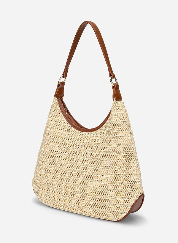 Straw Shoulder Hobo Bag - MES 0287 - Brown - VASCARA