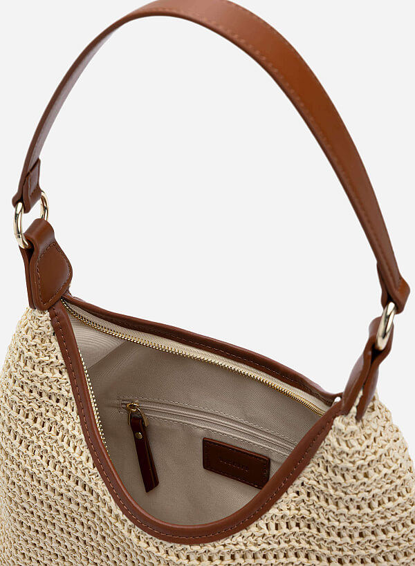 Straw Shoulder Hobo Bag - MES 0287 - Brown - VASCARA