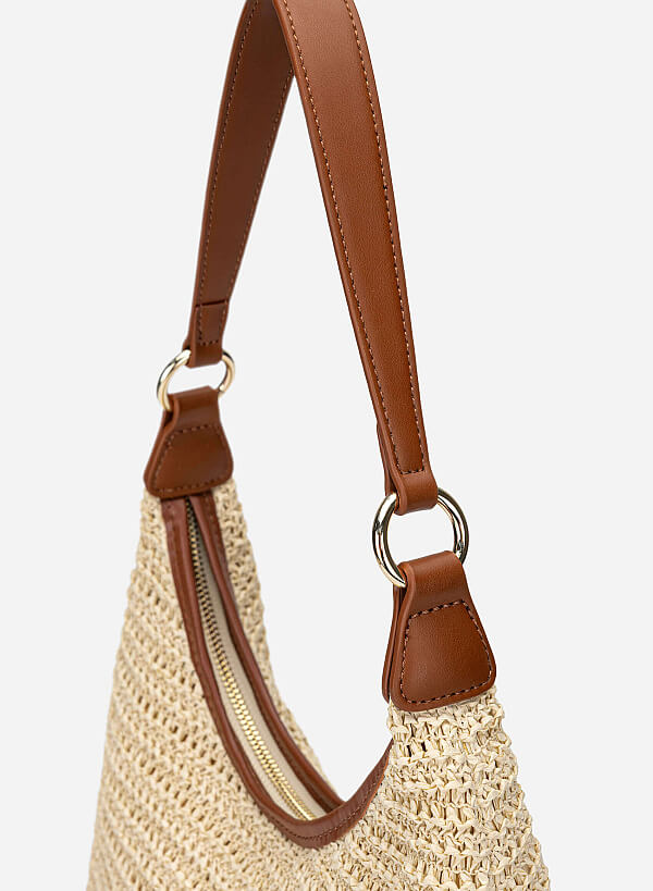 Straw Shoulder Hobo Bag - MES 0287 - Brown - VASCARA