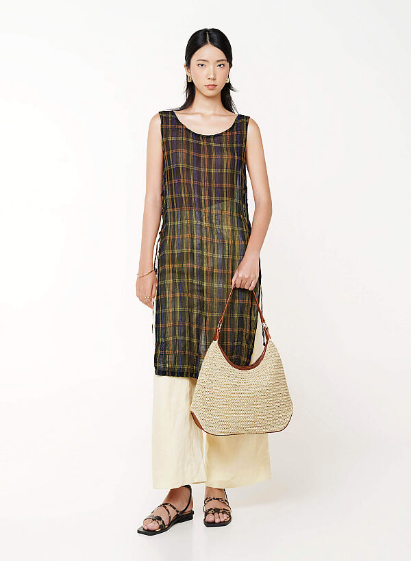 Straw Shoulder Hobo Bag - MES 0287 - Brown - VASCARA