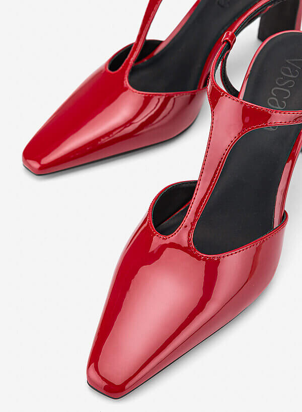 T‑Strap Pointed Block Heel Mules - HIG 0715 - Red - VASCARA