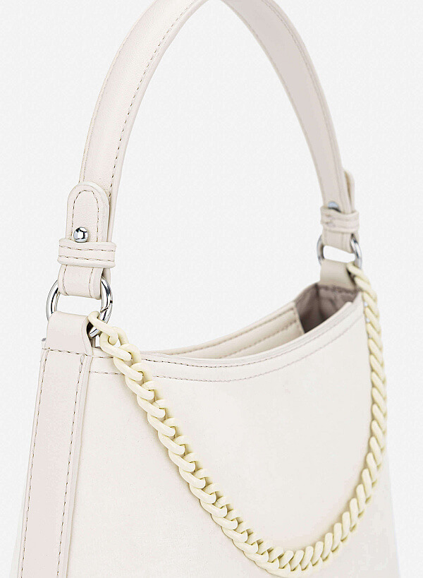 Tone-on-tone Chain Bucket Bag - TTE 0195 - Cream - VASCARA