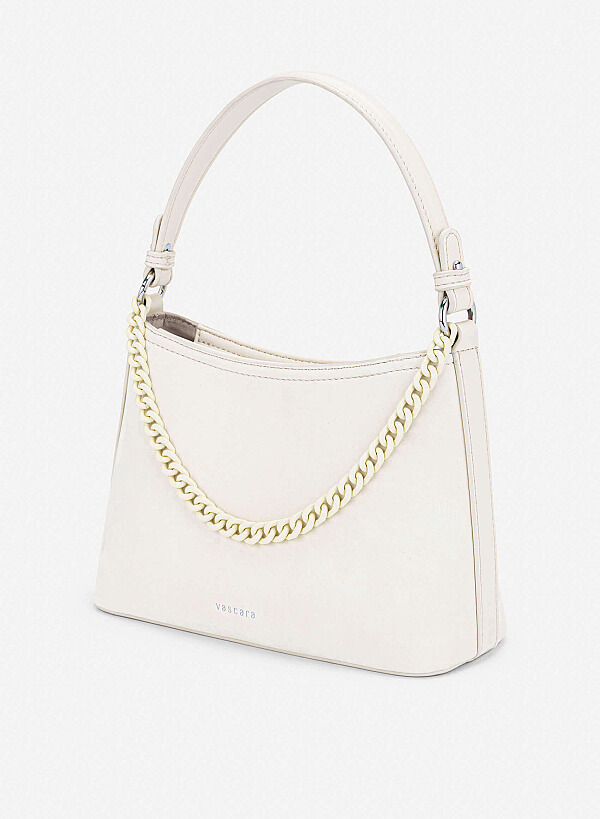 Tone-on-tone Chain Bucket Bag - TTE 0195 - Cream - VASCARA