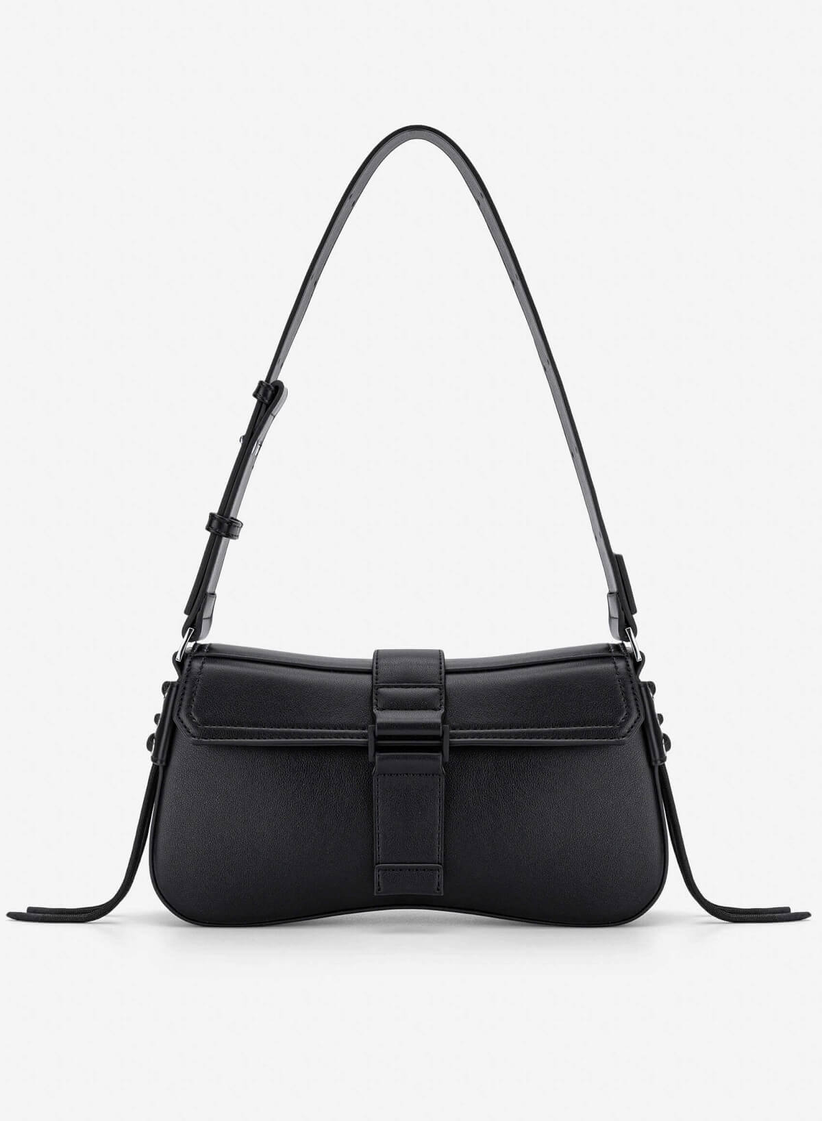 Trendy Lock Fold-Over Shoulder Bag - MES 0276 - Black - VASCARA