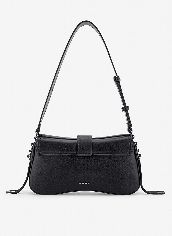 Trendy Lock Fold-Over Shoulder Bag - MES 0276 - Black - VASCARA