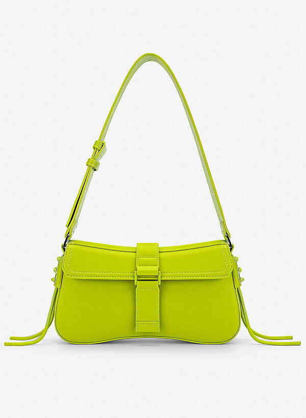 Trendy Lock Fold-Over Shoulder Bag - MES 0276 - Light Green