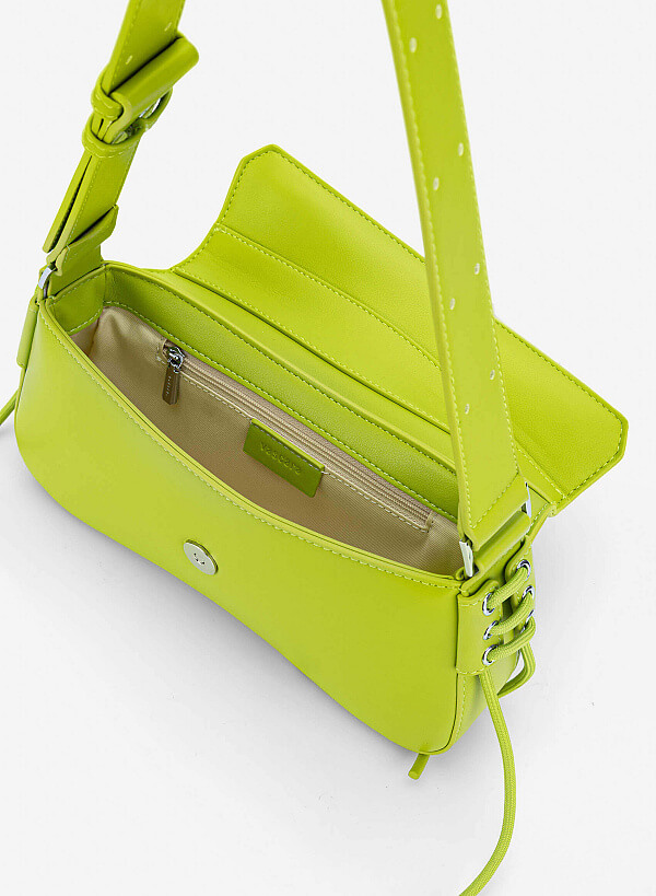 Trendy Lock Fold-Over Shoulder Bag - MES 0276 - Light Green - VASCARA