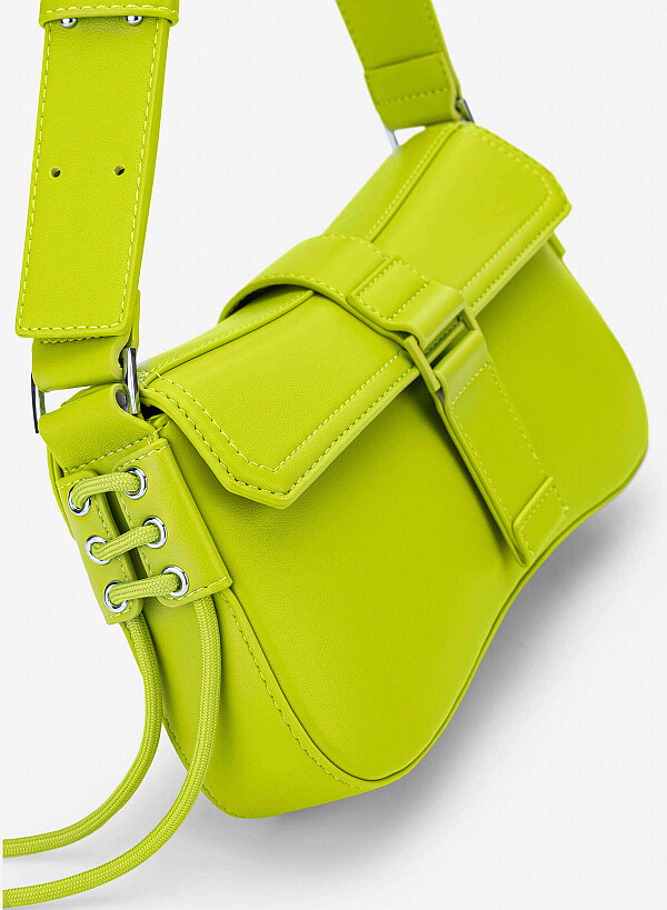 Trendy Lock Fold-Over Shoulder Bag - MES 0276 - Light Green - VASCARA