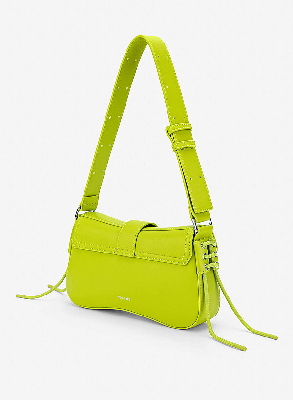 Trendy Lock Fold-Over Shoulder Bag - MES 0276 - Light Green - VASCARA