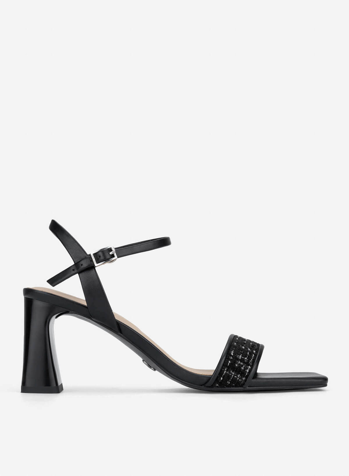 Tweed Block Heel Sandals - PUM 0816 - Black - VASCARA