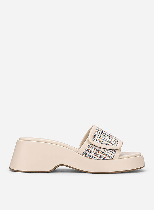 Tweed Chunky Flatform Slippers - WED 0059 - Cream