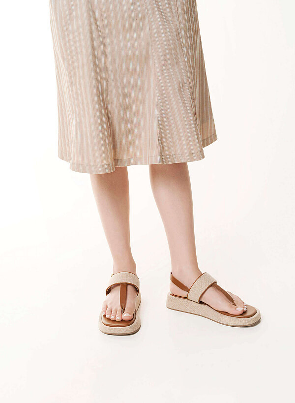 Tweed T-straps Sandals Slippers - SDL 0349 - Brown - VASCARA