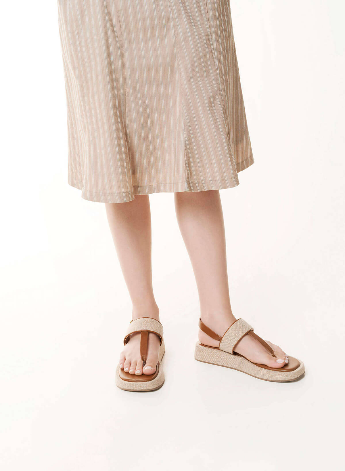 Tweed T-straps Sandals Slippers - SDL 0349 - Brown - vascara.com