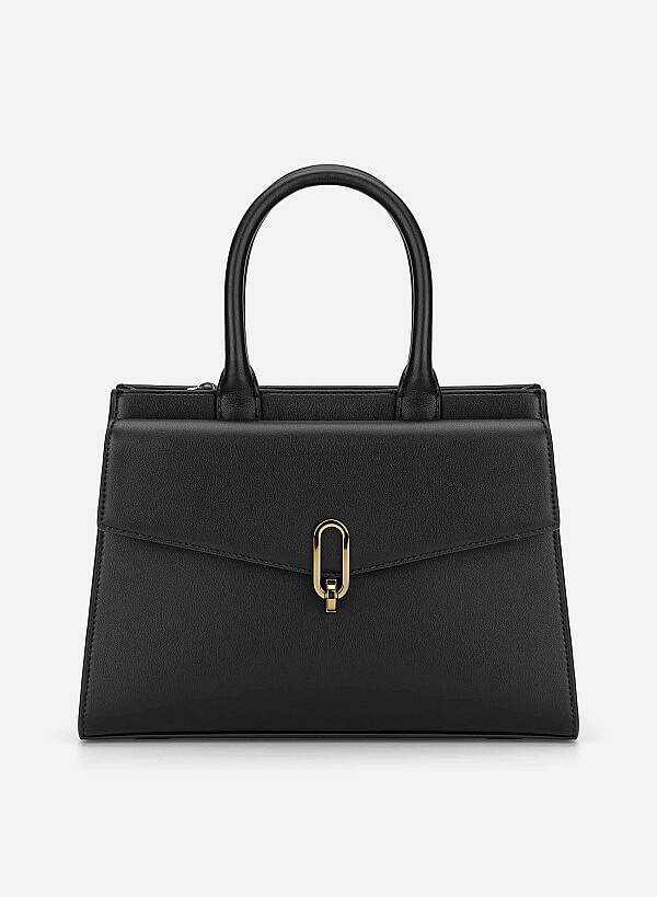 Twist Lock Fold-Over Handbag - TTE 0189 - Black