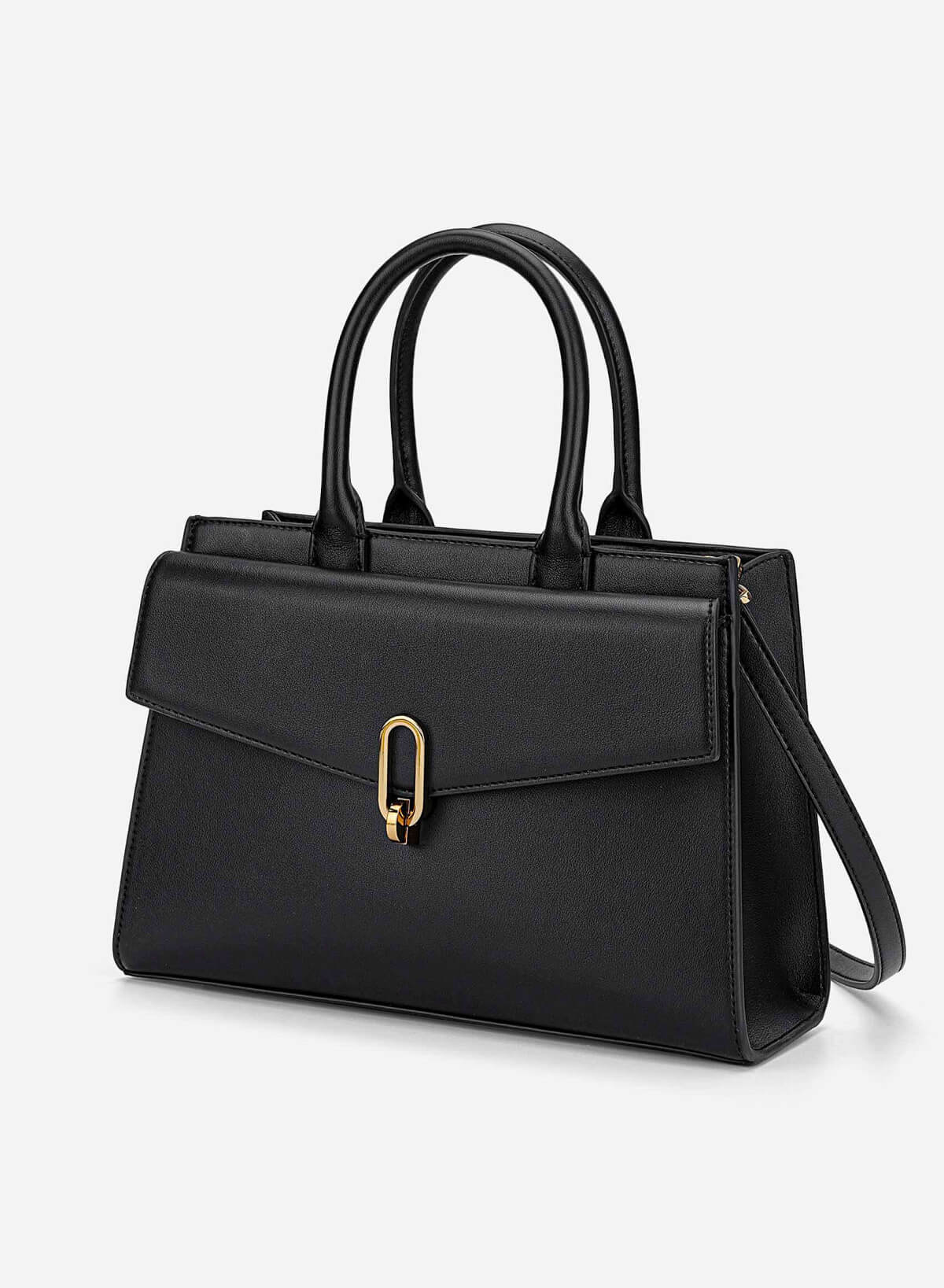 Twist Lock Fold-Over Handbag - TTE 0189 - Black - vascara.com