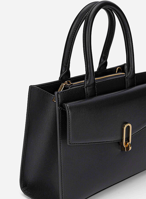Twist Lock Fold-Over Handbag - TTE 0189 - Black - VASCARA