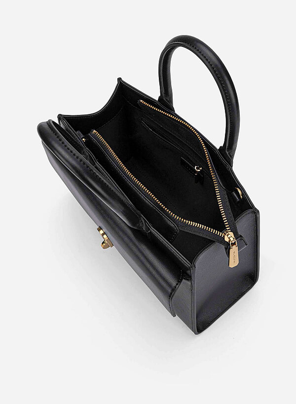 Twist Lock Fold-Over Handbag - TTE 0189 - Black - VASCARA
