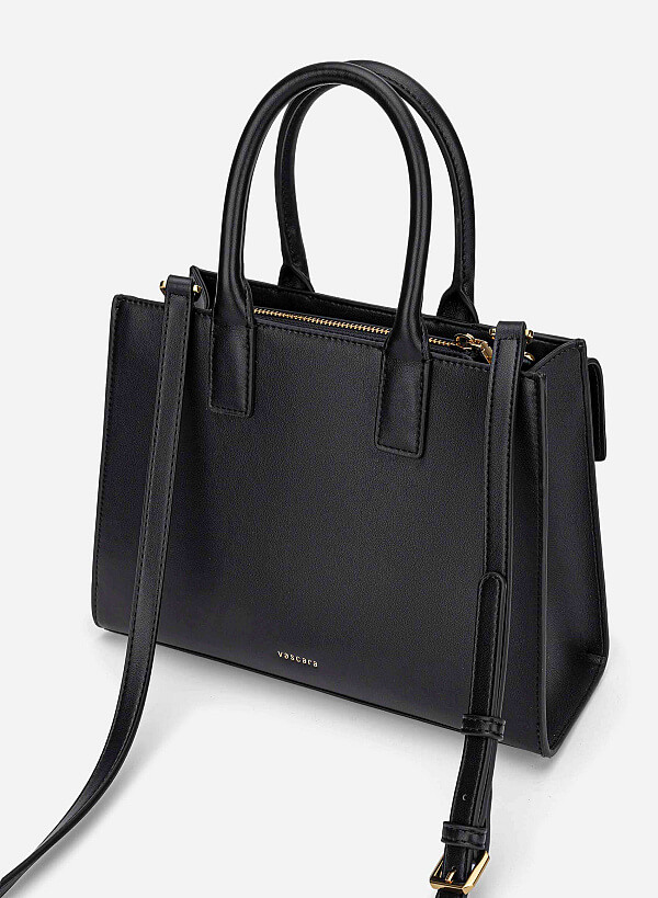 Twist Lock Fold-Over Handbag - TTE 0189 - Black - VASCARA