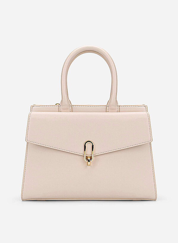 Twist Lock Fold-Over Handbag - TTE 0189 - Cream