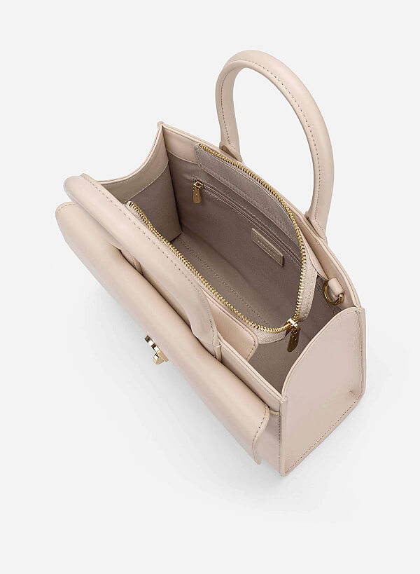 Twist Lock Fold-Over Handbag - TTE 0189 - Cream - VASCARA
