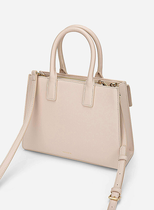 Twist Lock Fold-Over Handbag - TTE 0189 - Cream - VASCARA