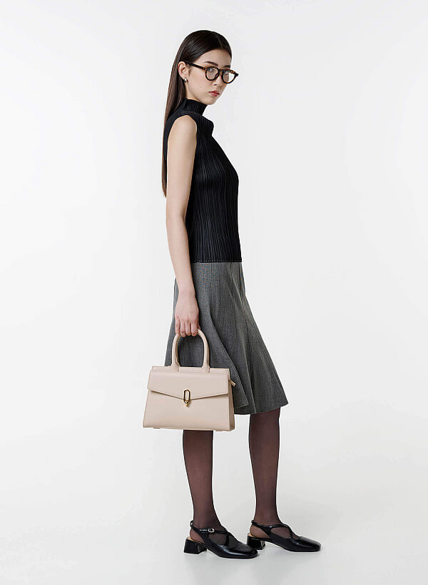 Twist Lock Fold-Over Handbag - TTE 0189 - Cream - VASCARA