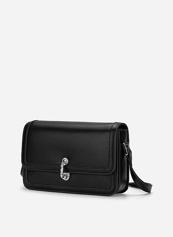 Vintage Lock Fold-Over Crossbody Bag - MES 0277 - Black - VASCARA