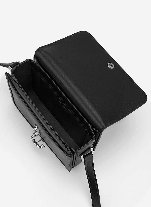 Vintage Lock Fold-Over Crossbody Bag - MES 0277 - Black - VASCARA