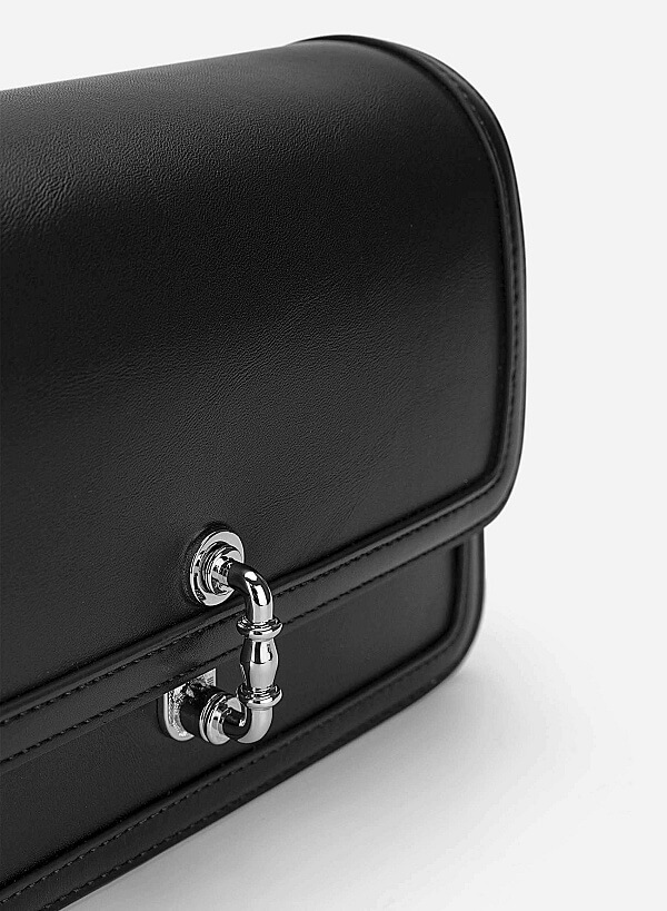 Vintage Lock Fold-Over Crossbody Bag - MES 0277 - Black - VASCARA