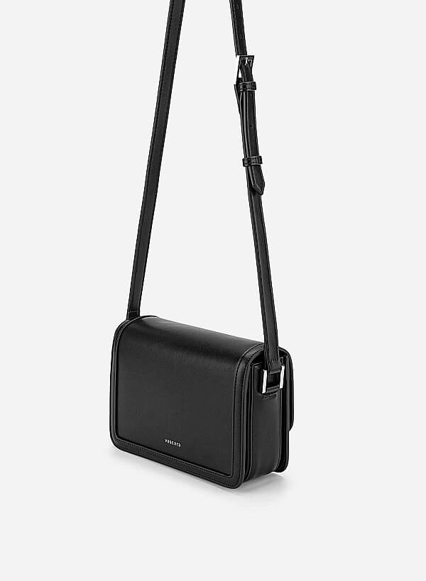 Vintage Lock Fold-Over Crossbody Bag - MES 0277 - Black - VASCARA