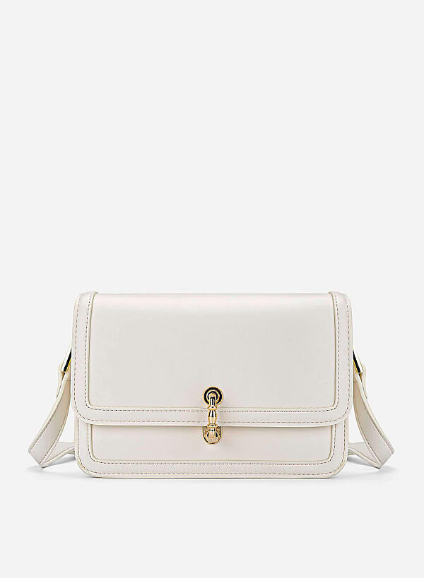 Vintage Lock Fold-Over Crossbody Bag - MES 0277 - Cream