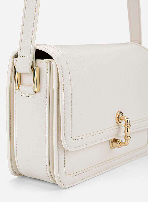 Vintage Lock Fold-Over Crossbody Bag - MES 0277 - Cream - VASCARA