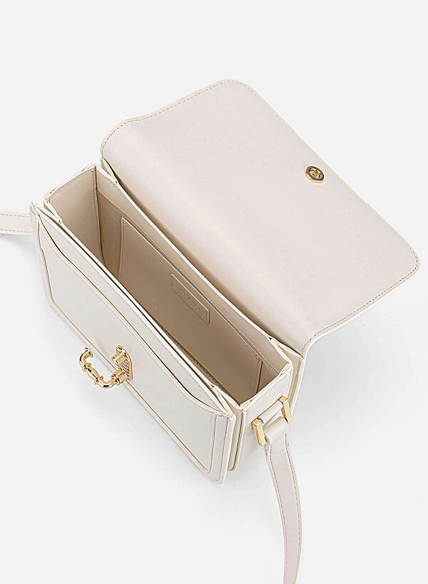 Vintage Lock Fold-Over Crossbody Bag - MES 0277 - Cream - VASCARA