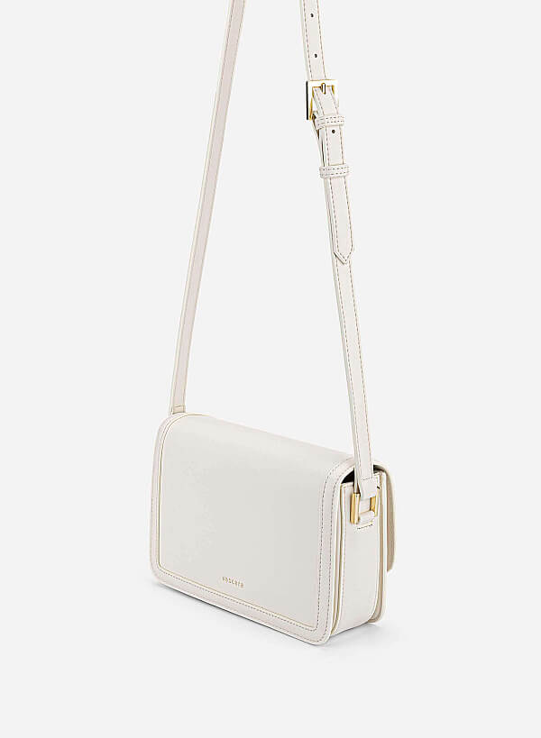 Vintage Lock Fold-Over Crossbody Bag - MES 0277 - Cream - VASCARA
