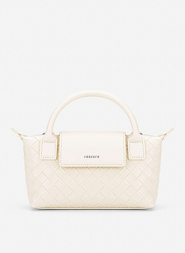 Woven Square-pattern Flap Shoulder Bag - TTE 0196 - Cream