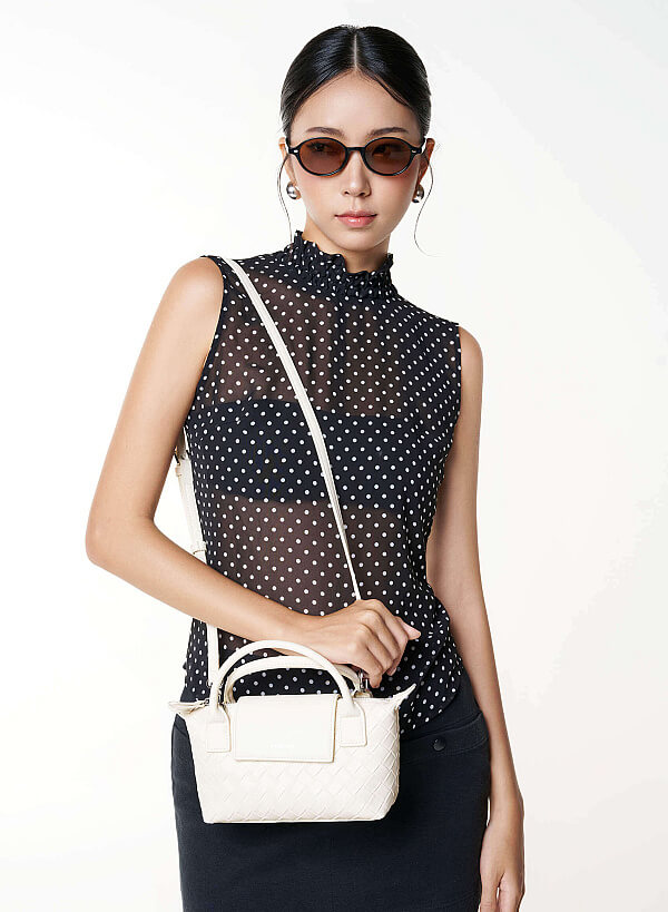 Woven Square-pattern Flap Shoulder Bag - TTE 0196 - Cream - VASCARA