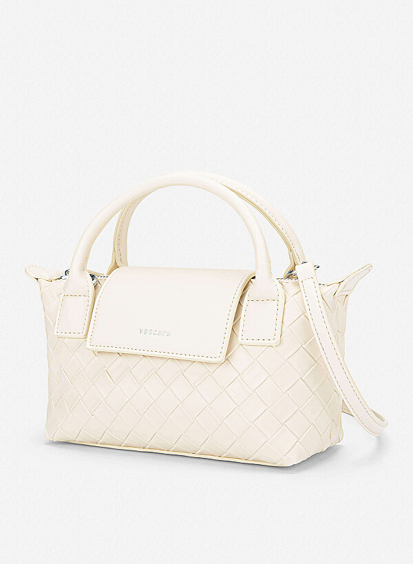 Woven Square-pattern Flap Shoulder Bag - TTE 0196 - Cream - VASCARA