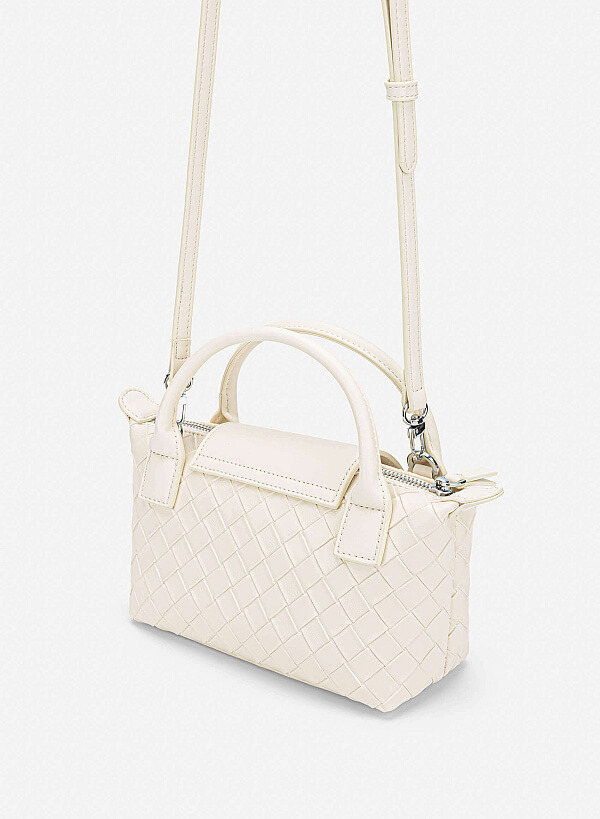Woven Square-pattern Flap Shoulder Bag - TTE 0196 - Cream - VASCARA