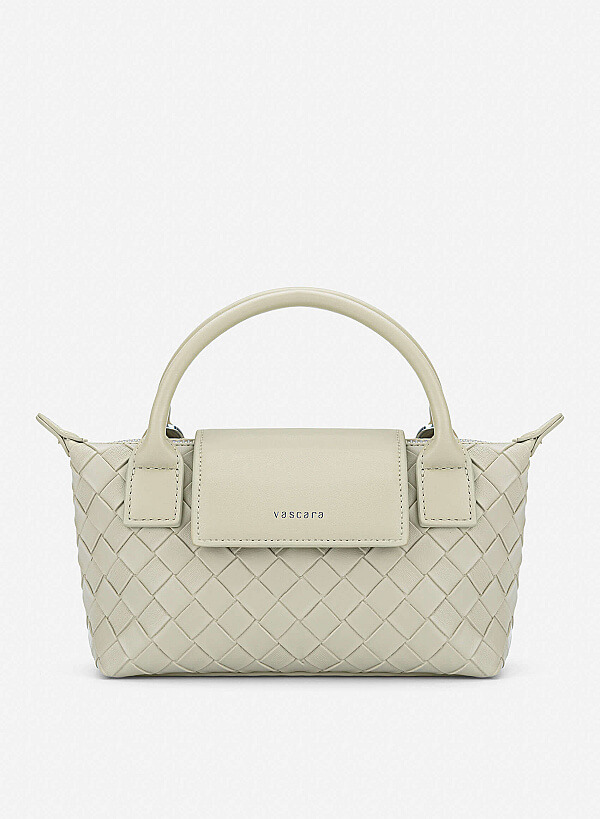 Woven Square-pattern Flap Shoulder Bag - TTE 0196 - Light Gray