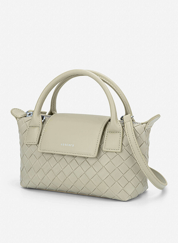 Woven Square-pattern Flap Shoulder Bag - TTE 0196 - Light Gray - VASCARA