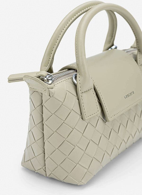 Woven Square-pattern Flap Shoulder Bag - TTE 0196 - Light Gray - VASCARA