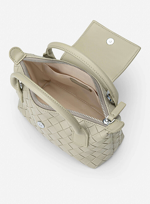 Woven Square-pattern Flap Shoulder Bag - TTE 0196 - Light Gray - VASCARA
