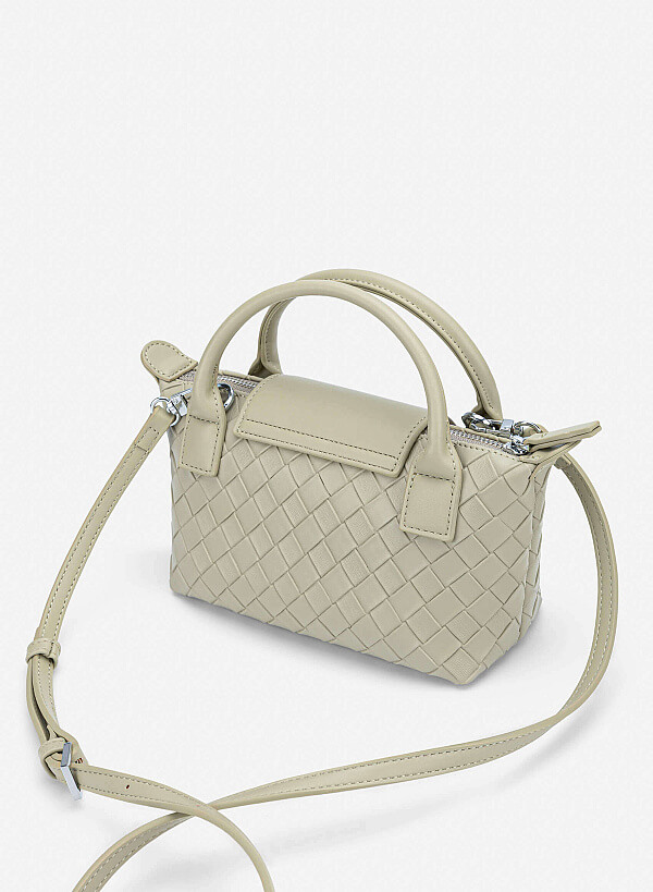 Woven Square-pattern Flap Shoulder Bag - TTE 0196 - Light Gray - VASCARA